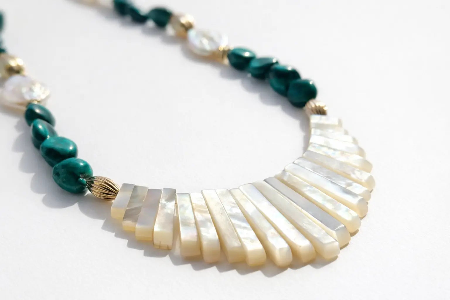 Malachite Necklace, Mother of Pearl Statement Necklace view 4